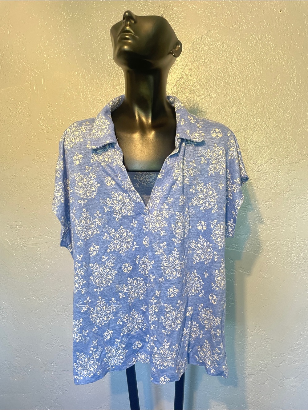 Laura Ashley Blue and White Floral Button-Down Top